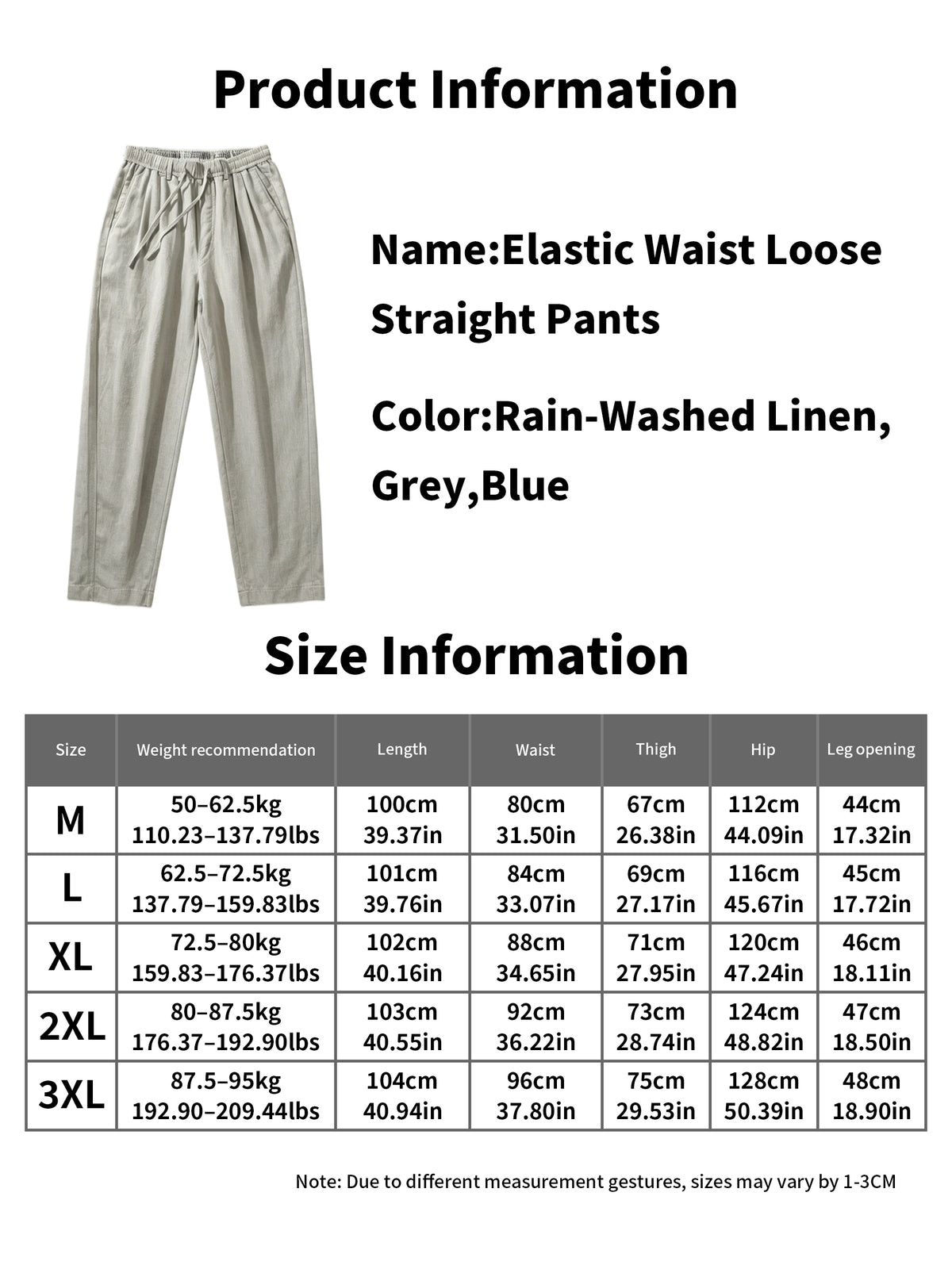 Herrenhose mit weitem Bein aus 100% Leinen, lässige Sommerhose mit Kordelzug
