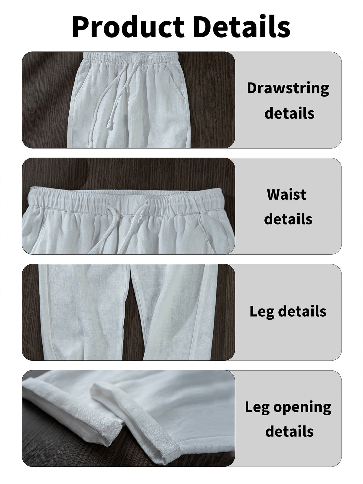 100% Linen Men Cropped Harem Pants Summer Casual Drawstring Trousers