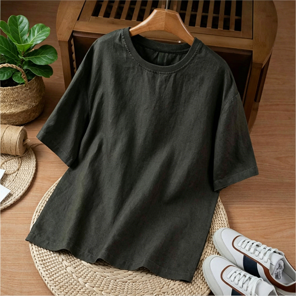 Men's 100% Hemp Short Sleeve T-Shirt, Summer Casual Crew Neck Loose Fit Tee
