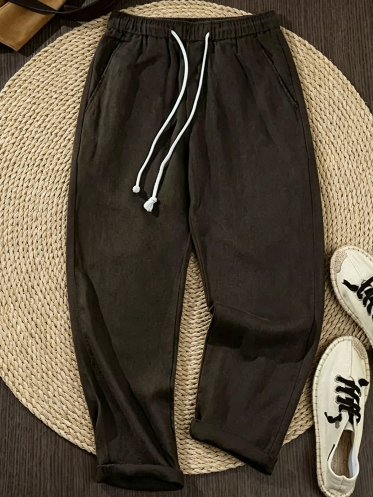 100% Linen Men Cropped Harem Pants Summer Casual Drawstring Trousers