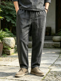 Herrenhose aus 100% Leinen, gerade geschnittene Freizeithose mit elastischem Bund und Kordelzug, leichte lange Sommerhose